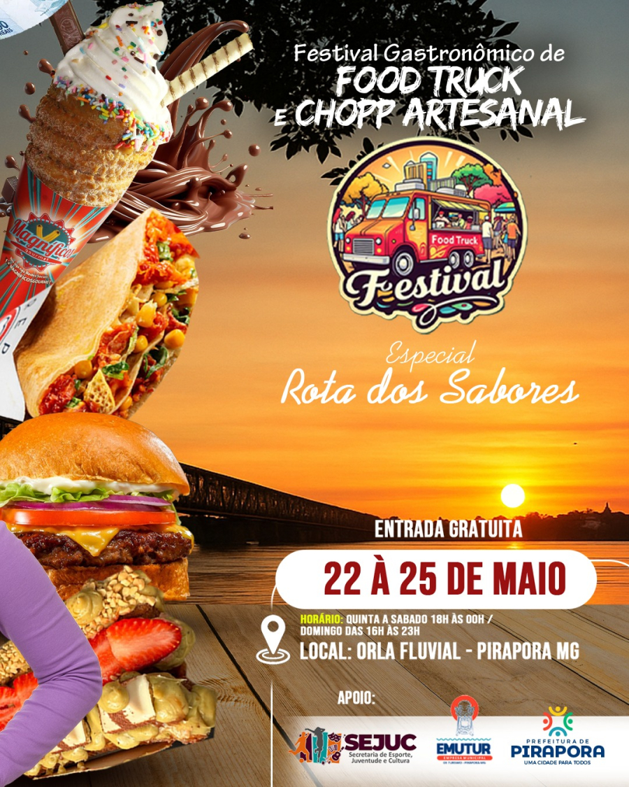 Festival Gastronômico de Food Truck e Chopp Artesanal agitará a Orla de Pirapora a partir desta quinta-feira (22/05